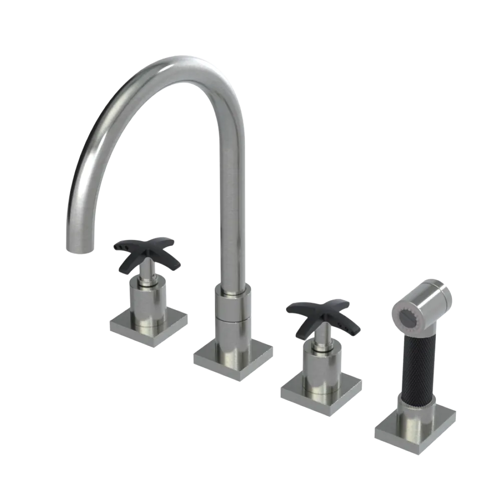 Rubinet Widespread Kitchen Set with Hand Spray Satin Nickel