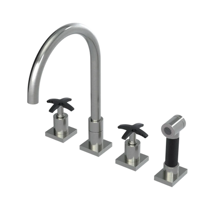 Rubinet Widespread Kitchen Set with Hand Spray Satin Nickel