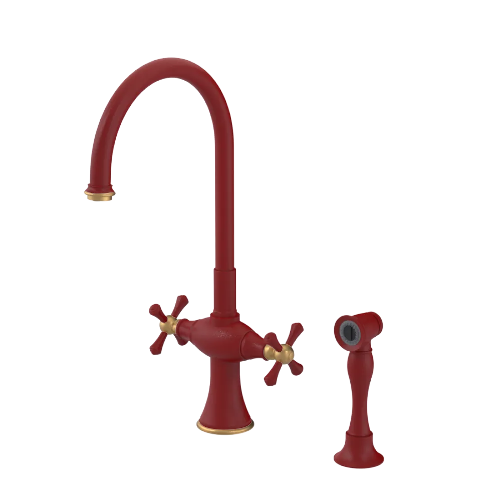 Rubinet Two Handle Single Hole Kitchen Set with Hand Spray Maroon