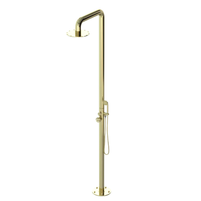 Rubinet Pressure Balance Outdoor Shower with Hand Held Shower & 10" Shower Head - 304 Stainless Steel Gold