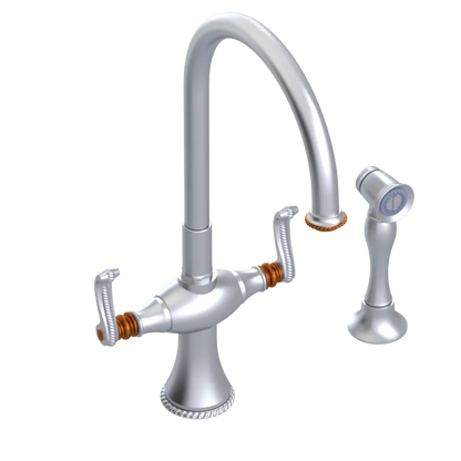 Rubinet Two Handle Single Hole Kitchen Set with Hand Spray Satin Chrome