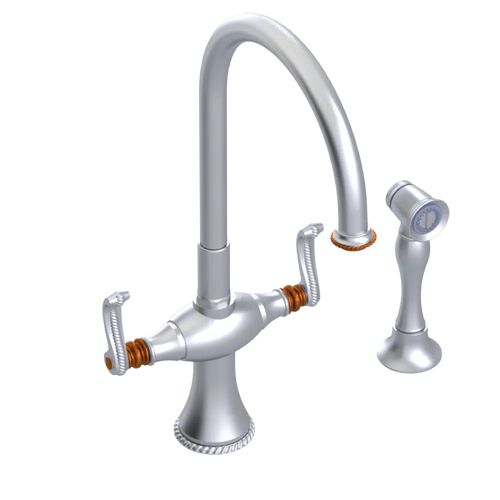 Rubinet Two Handle Single Hole Kitchen Set with Hand Spray Satin Chrome