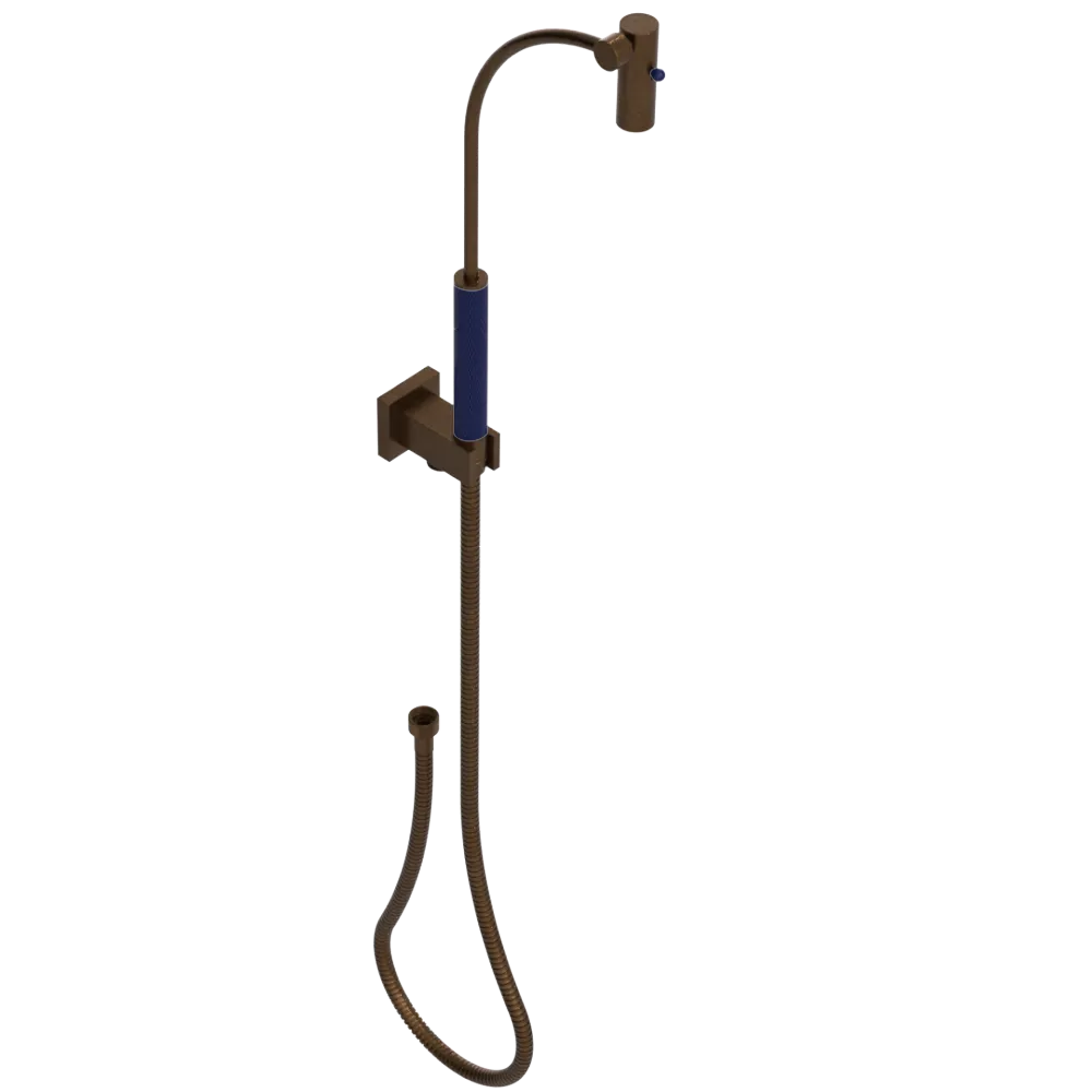 Rubinet Hand Held Shower Bidet with Extended Reach & Dual Function Spray Including Wall Bracket with Supply & Hose (Square) Tuscan Brass