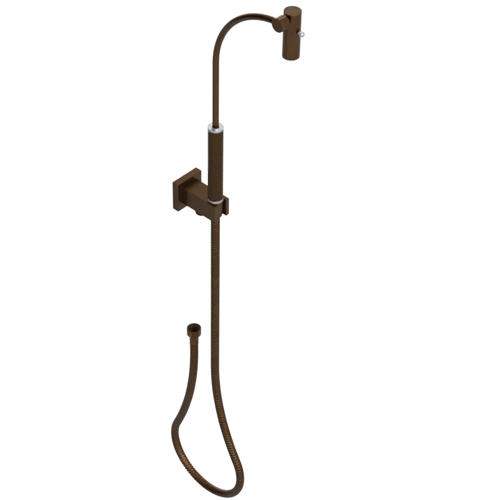 Rubinet Hand Held Shower Bidet with Extended Reach & Dual Function Spray Including Wall Bracket with Supply & Hose (Square) Tuscan Brass