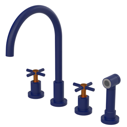 Rubinet Widespread Kitchen Set with LaSalle Spout with Hand Spray Midnight Blue