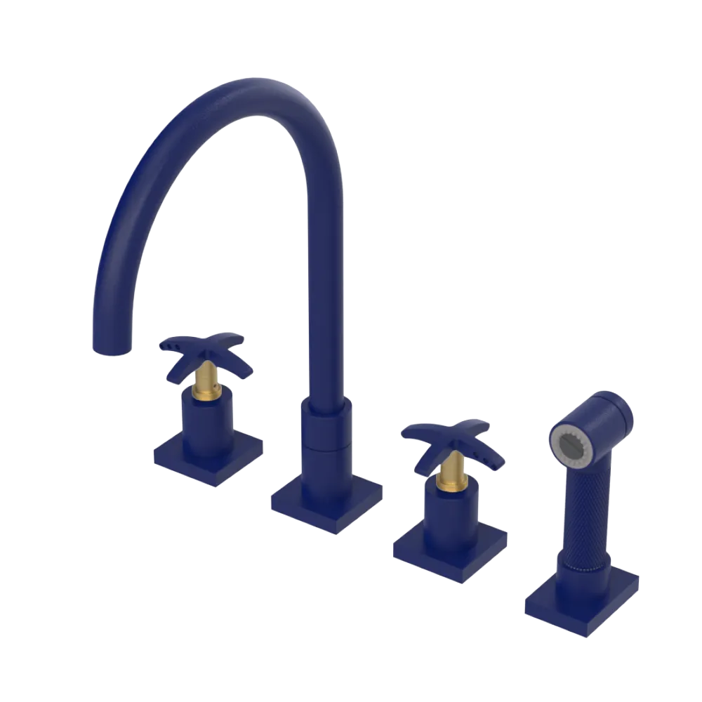 Rubinet Widespread Kitchen Set with Hand Spray Midnight Blue
