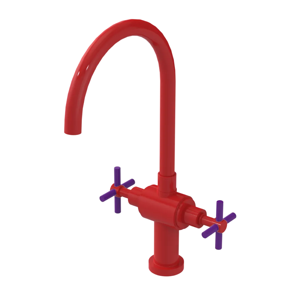 Rubinet Two Handle Single Hole Kitchen Set with LaSalle Spout Red