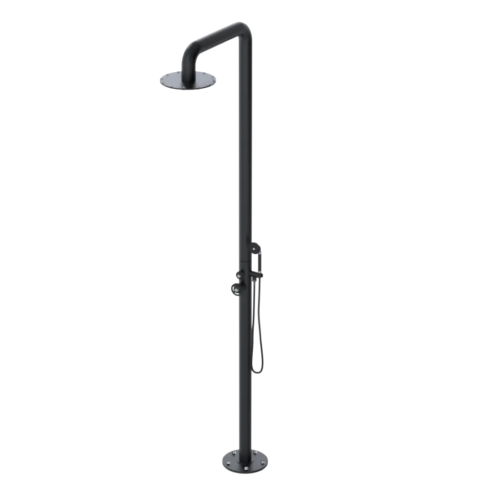 Rubinet Pressure Balance Outdoor Shower with Hand Held Shower & 10" Shower Head - 304 Stainless Steel Matt Black