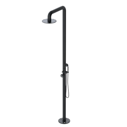 Rubinet Pressure Balance Outdoor Shower with Hand Held Shower & 10" Shower Head - 304 Stainless Steel Matt Black