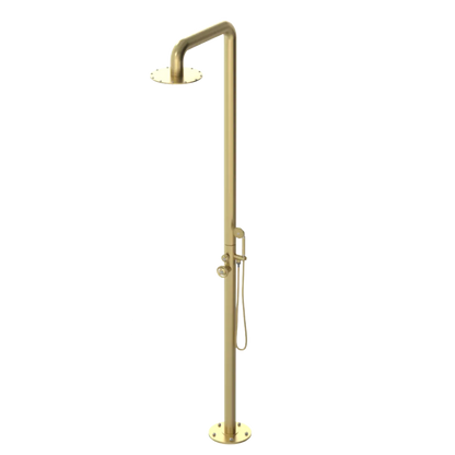 Rubinet Pressure Balance Outdoor Shower with Hand Held Shower & 10" Shower Head - 304 Stainless Steel Satin Gold