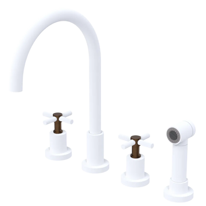 Rubinet Widespread Kitchen Set with LaSalle Spout with Hand Spray Matt White