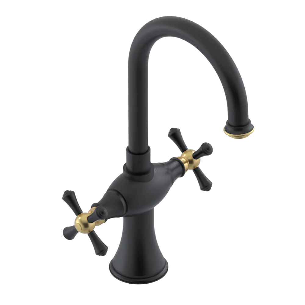 Rubinet Single Hole Dual Handle Lav. Set. (less drain) Matt Black