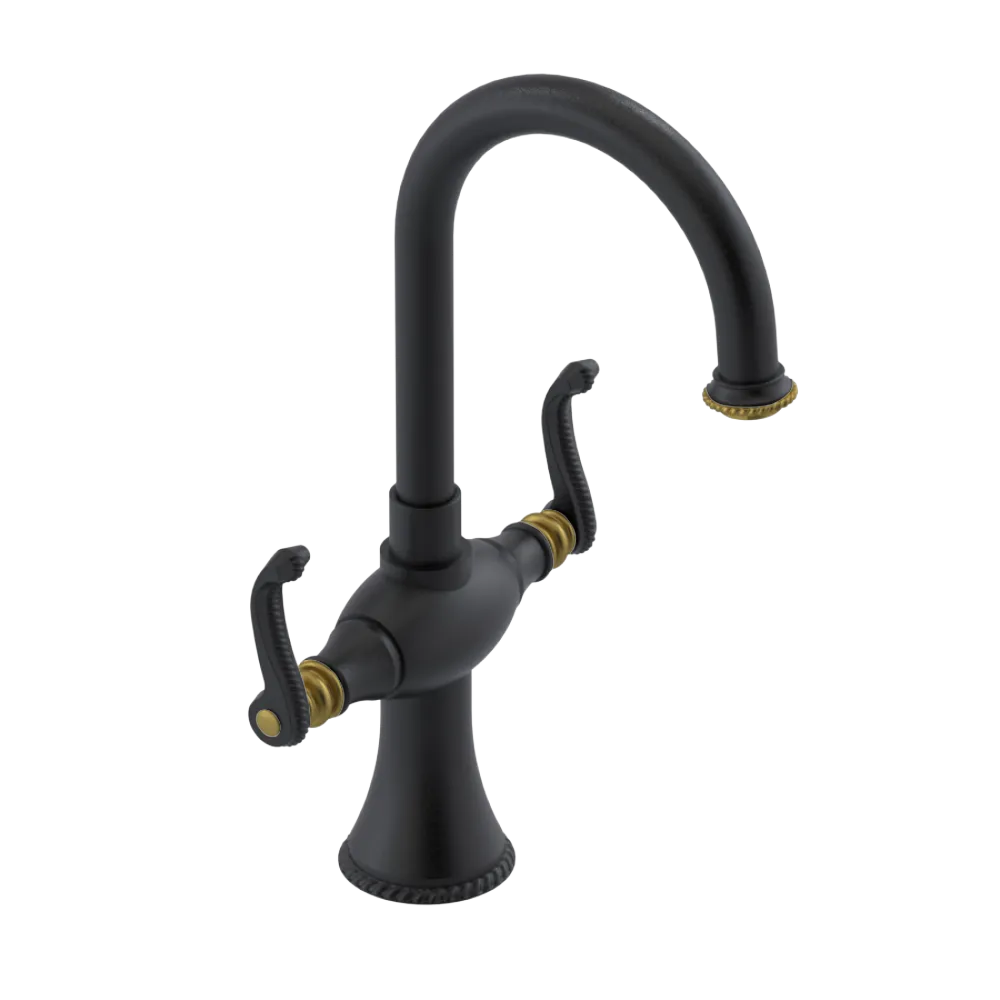Rubinet Single Hole Dual Handle Lav. Set. (less drain) Matt Black