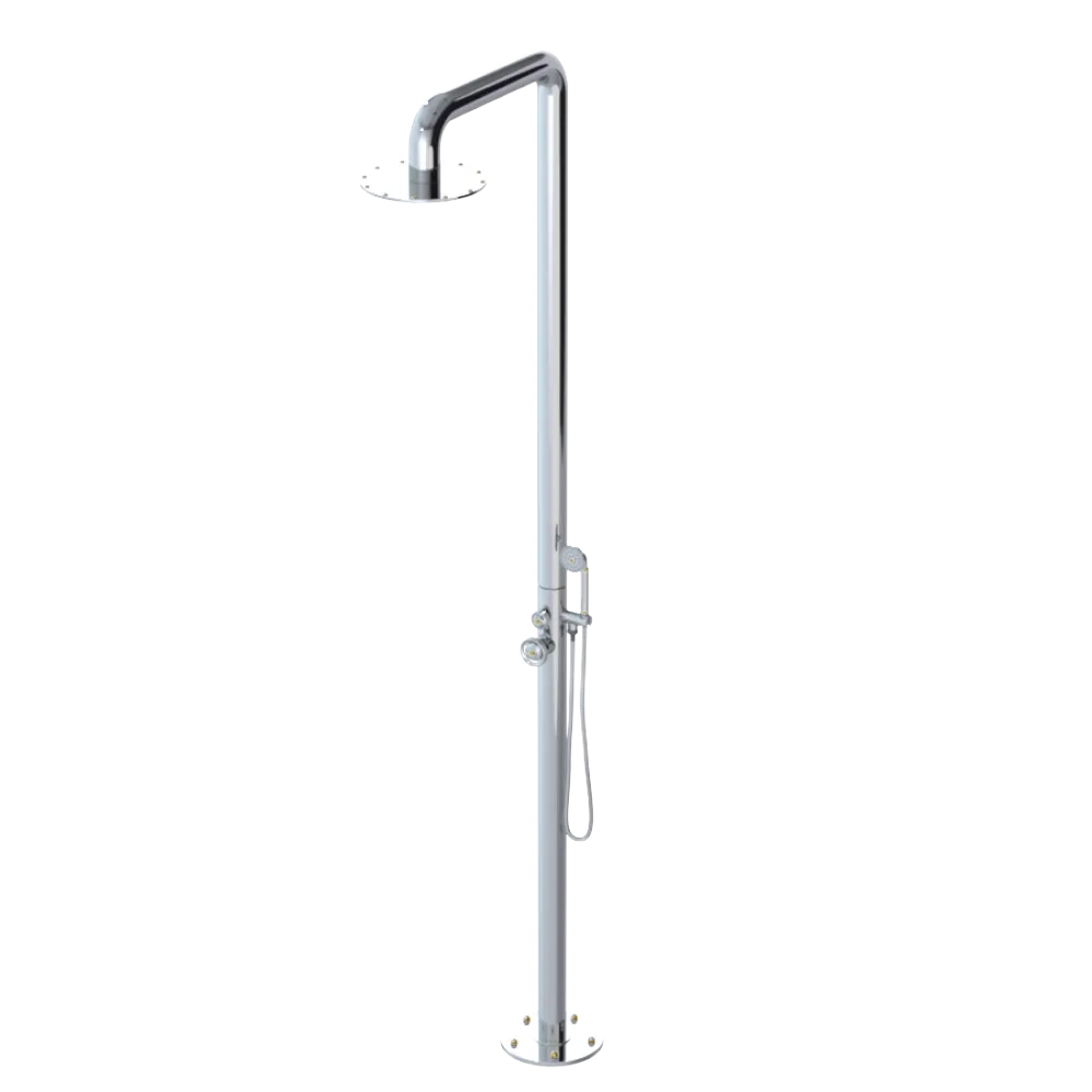 Rubinet Pressure Balance Outdoor Shower with Hand Held Shower & 10" Shower Head - 304 Stainless Steel Chrome