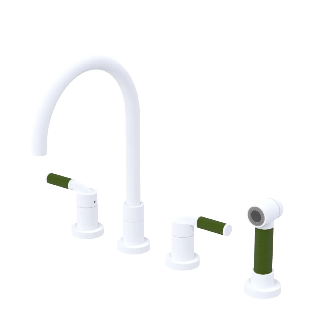 Rubinet Widespread Kitchen Set with Hand Spray Matt White