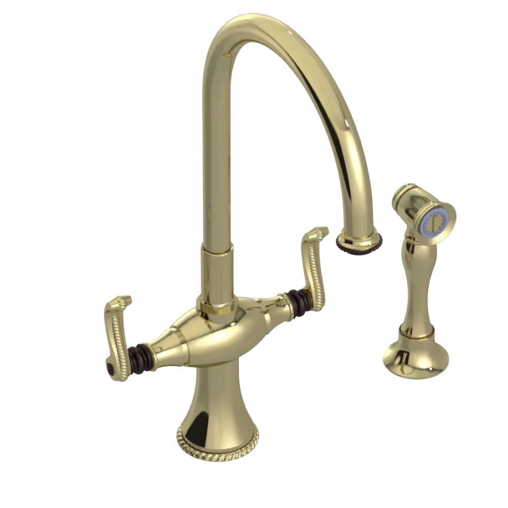 Rubinet Two Handle Single Hole Kitchen Set with Hand Spray Gold