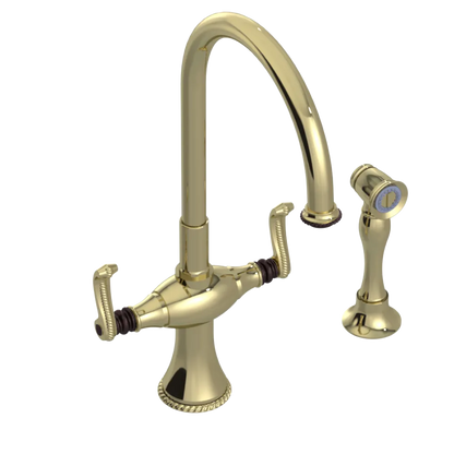 Rubinet Two Handle Single Hole Kitchen Set with Hand Spray Gold
