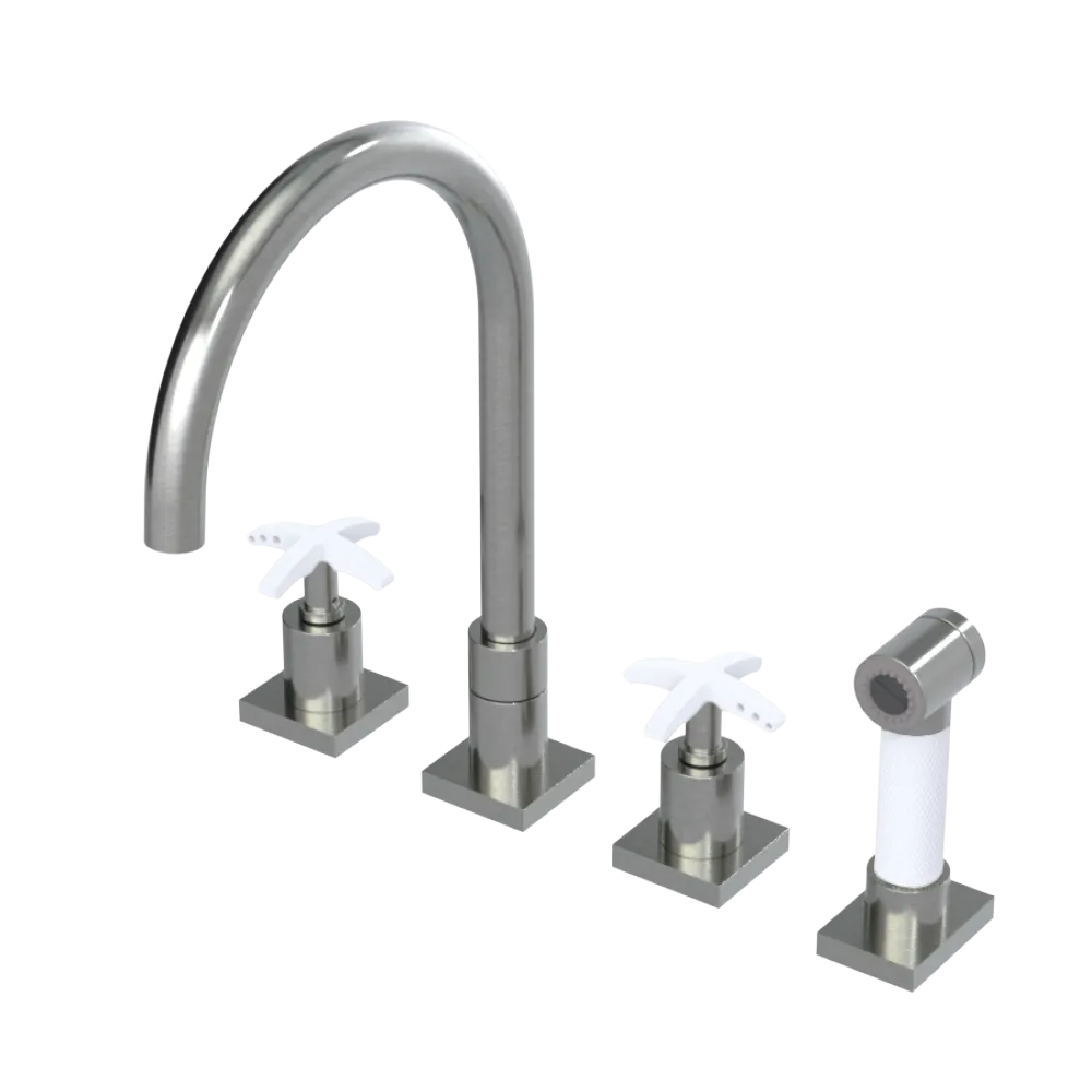 Rubinet Widespread Kitchen Set with Hand Spray Satin Nickel