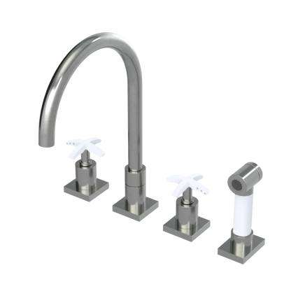 Rubinet Widespread Kitchen Set with Hand Spray Satin Nickel