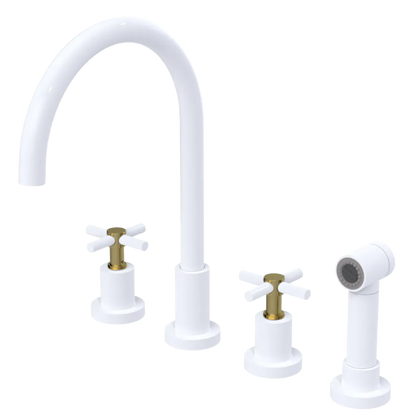 Rubinet Widespread Kitchen Set with LaSalle Spout with Hand Spray White