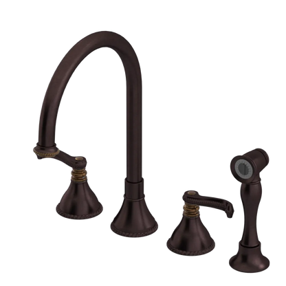 Rubinet Widespread Kitchen Set with Hand Spray Tuscan Brass
