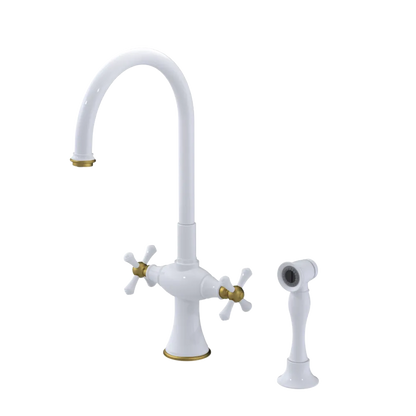 Rubinet Two Handle Single Hole Kitchen Set with Hand Spray White