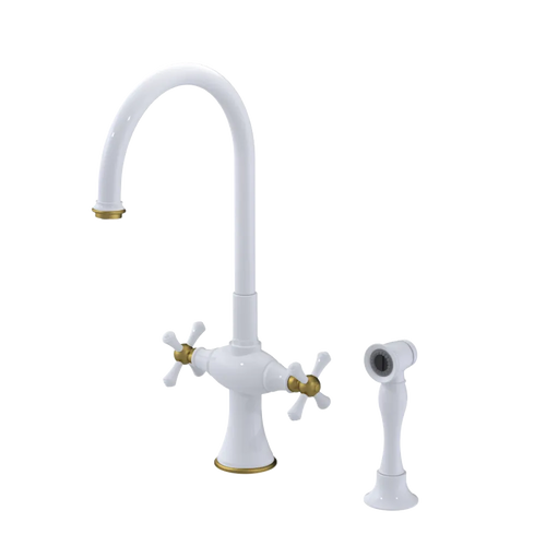 Rubinet Two Handle Single Hole Kitchen Set with Hand Spray White