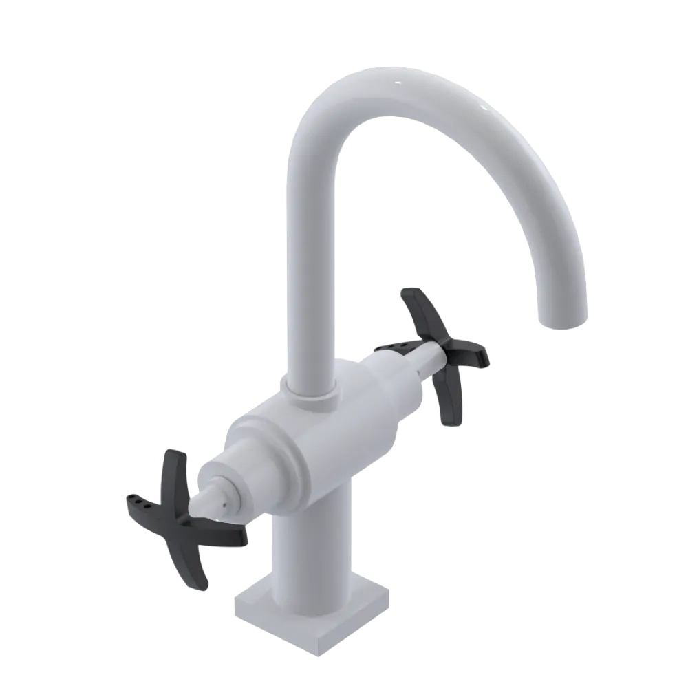 Rubinet Single Hole Dual Handle Lav. Set. (less drain) White