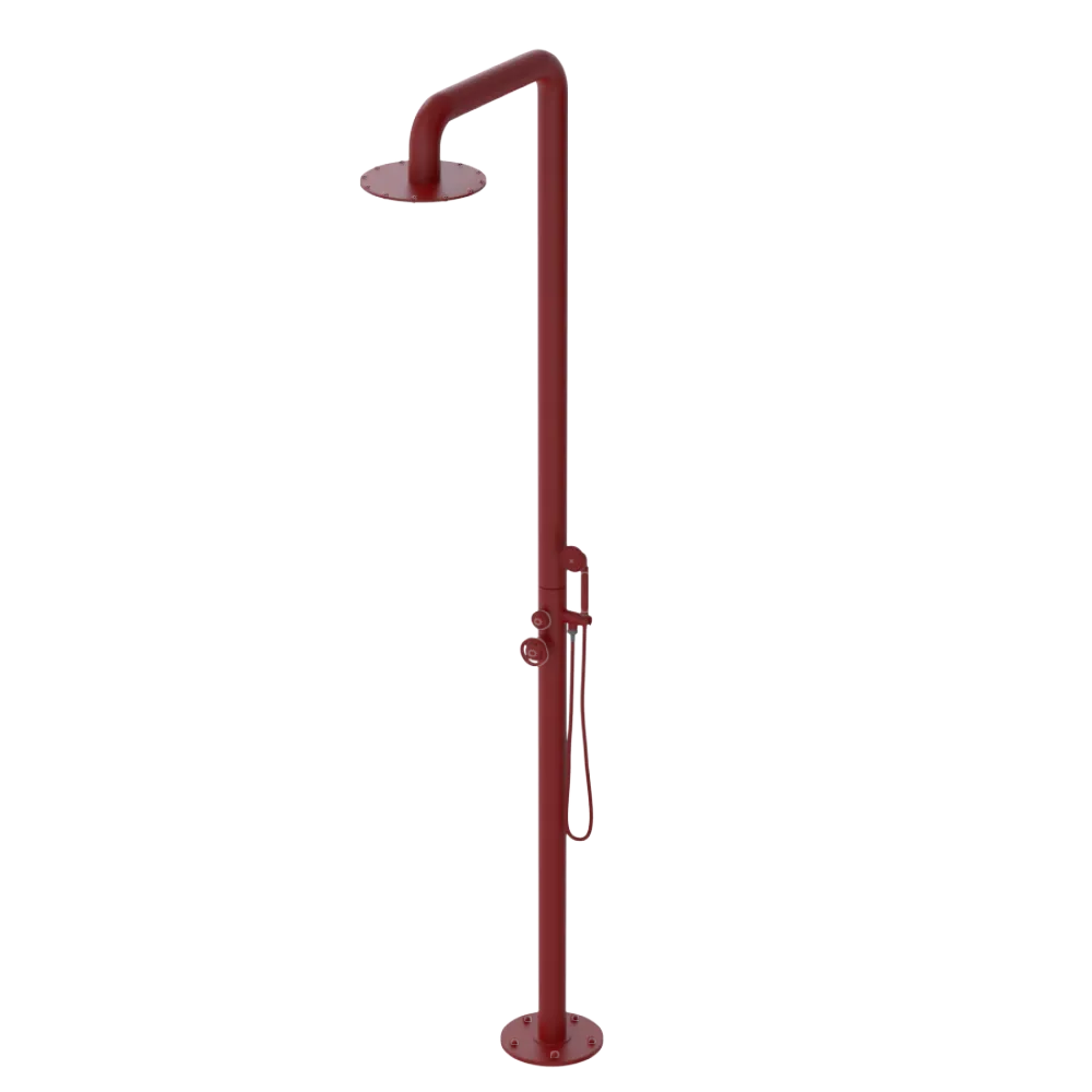 Rubinet Pressure Balance Outdoor Shower with Hand Held Shower & 10" Shower Head - 304 Stainless Steel Maroon