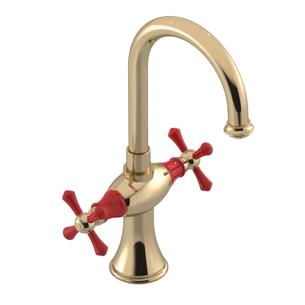 Rubinet Single Hole Dual Handle Lav. Set. (less drain) Gold