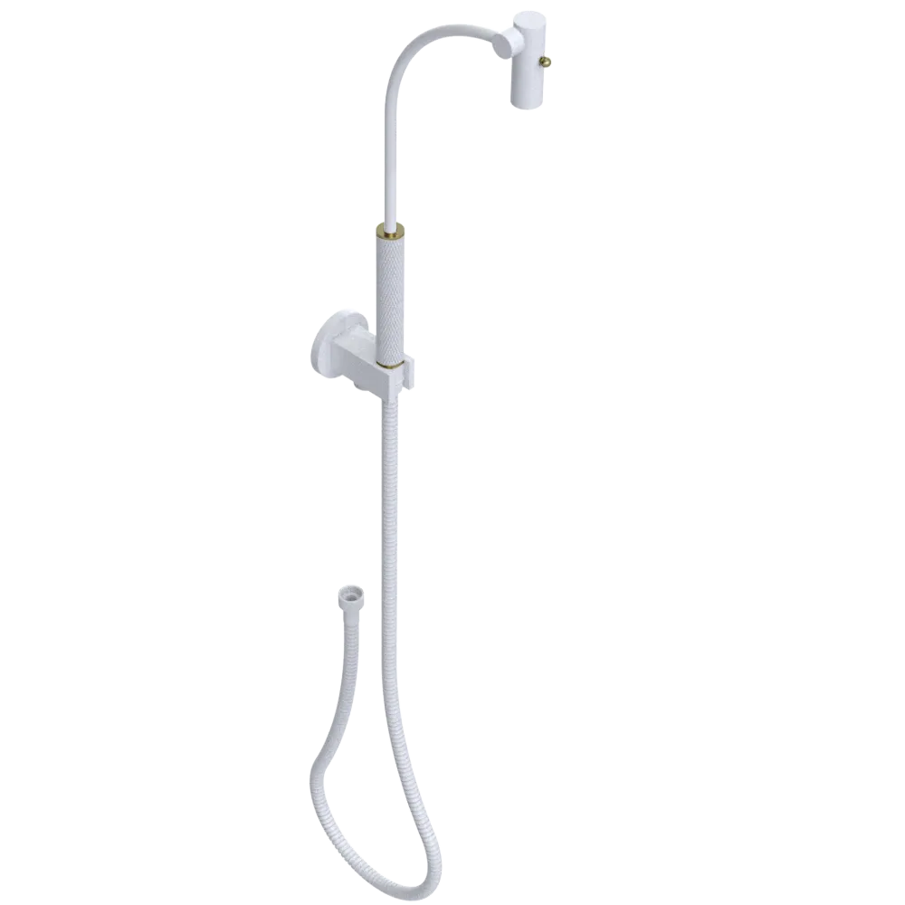 Rubinet Hand Held Shower Bidet with Extended Reach & Dual Function Spray Including Wall Bracket with Supply & Hose (Round) White
