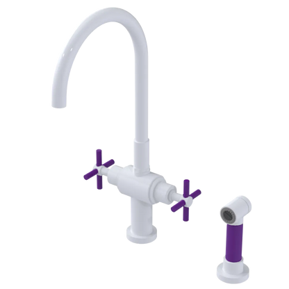 Rubinet Two Handle Single Hole Kitchen Set with LaSalle Spout with Hand Spray White
