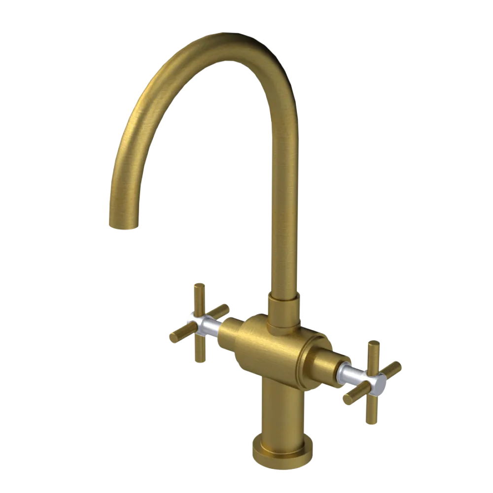 Rubinet Two Handle Single Hole Kitchen Set with LaSalle Spout Antique Brass Matt