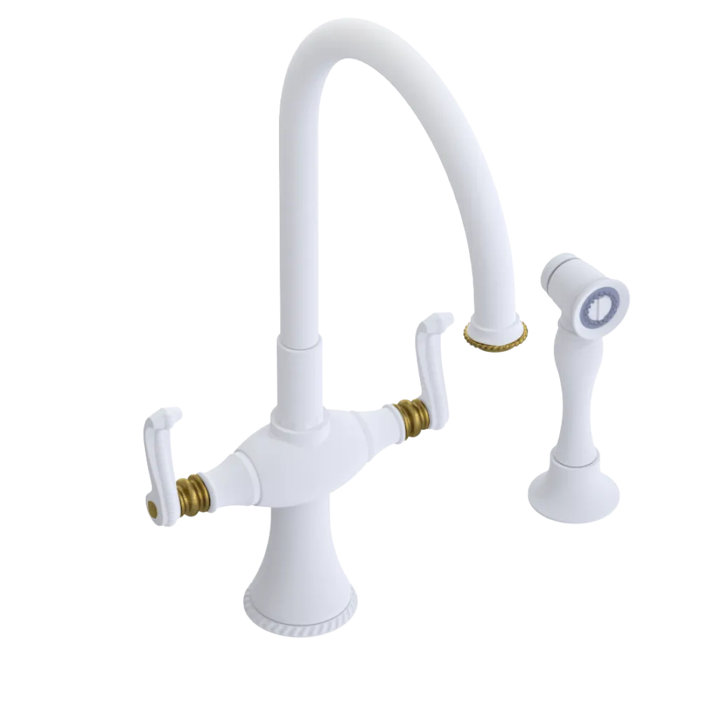 Rubinet Two Handle Single Hole Kitchen Set with Hand Spray Matt White