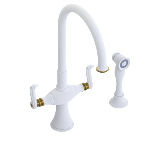 Rubinet Two Handle Single Hole Kitchen Set with Hand Spray Matt White