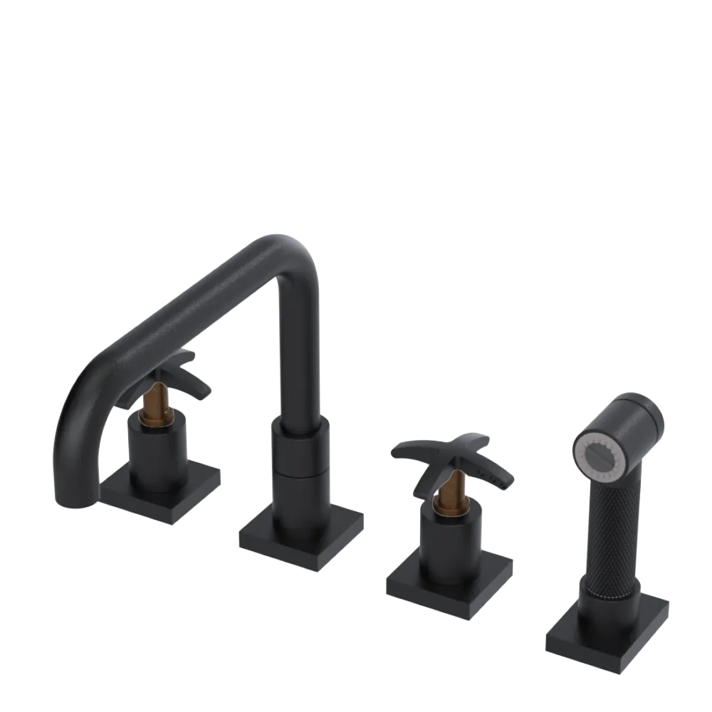 Rubinet Widespread Kitchen Set with Genesis Spout with Hand Spray Matt Black