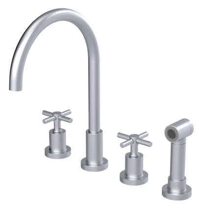 Rubinet Widespread Kitchen Set with LaSalle Spout with Hand Spray Satin Chrome
