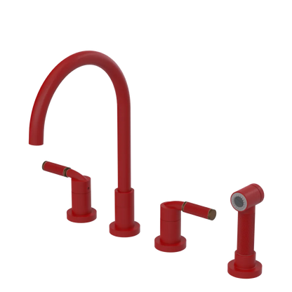 Rubinet Widespread Kitchen Set with Hand Spray Maroon