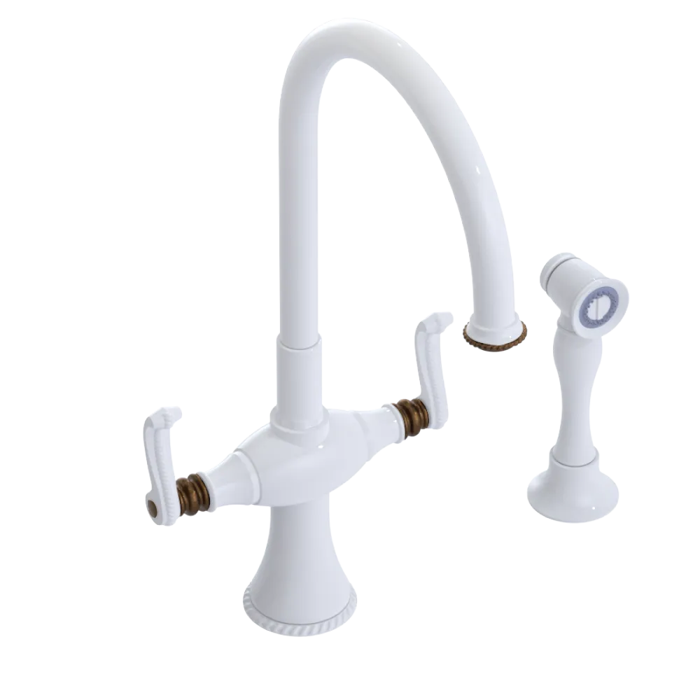 Rubinet Two Handle Single Hole Kitchen Set with Hand Spray White