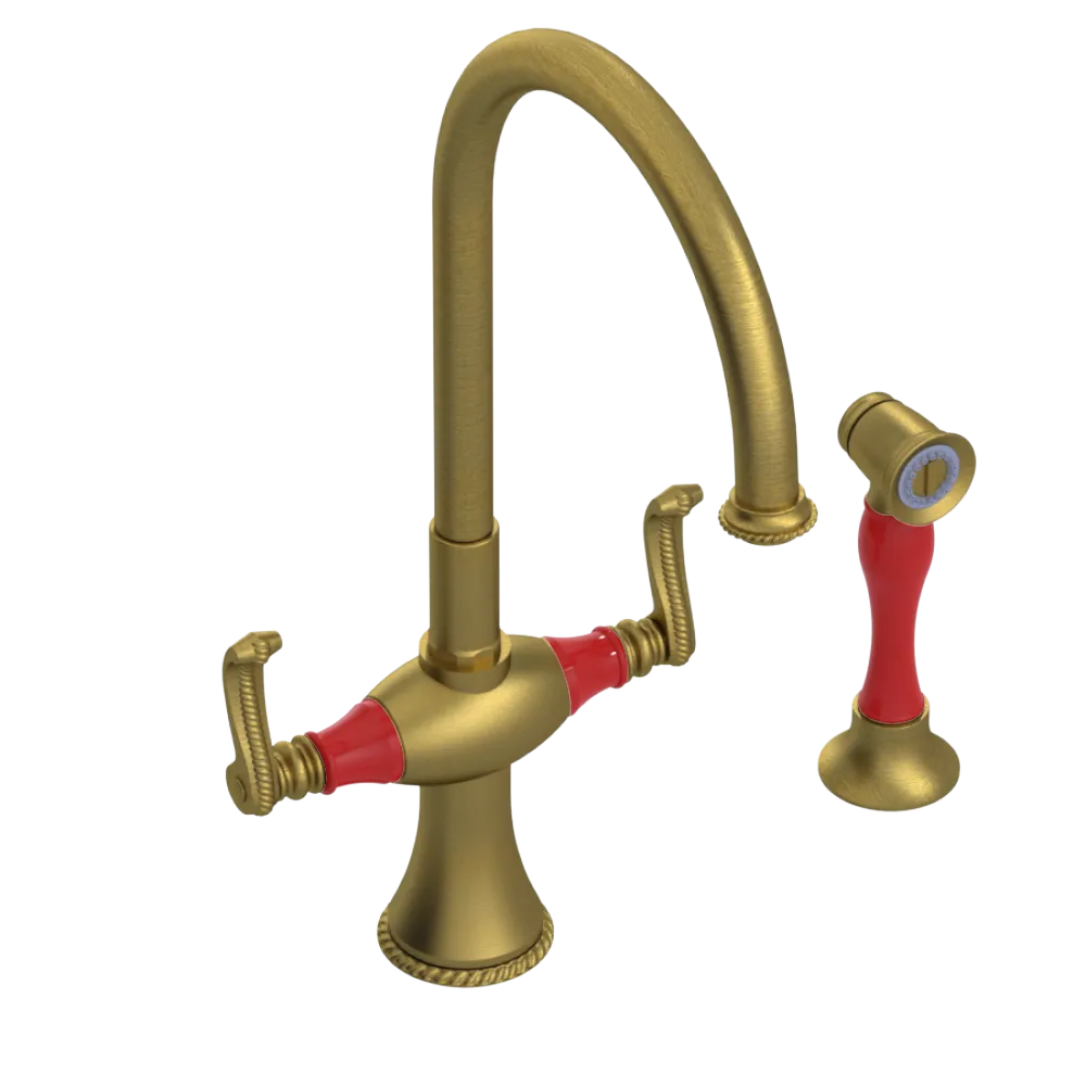 Rubinet Two Handle Single Hole Kitchen Set with Hand Spray Antique Brass Matt