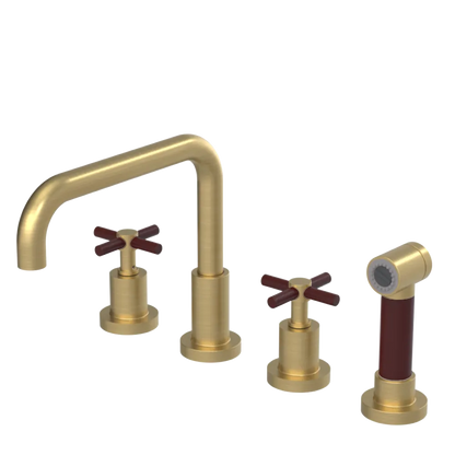 Rubinet Widespread Kitchen Set with Hand Spray Satin Brass