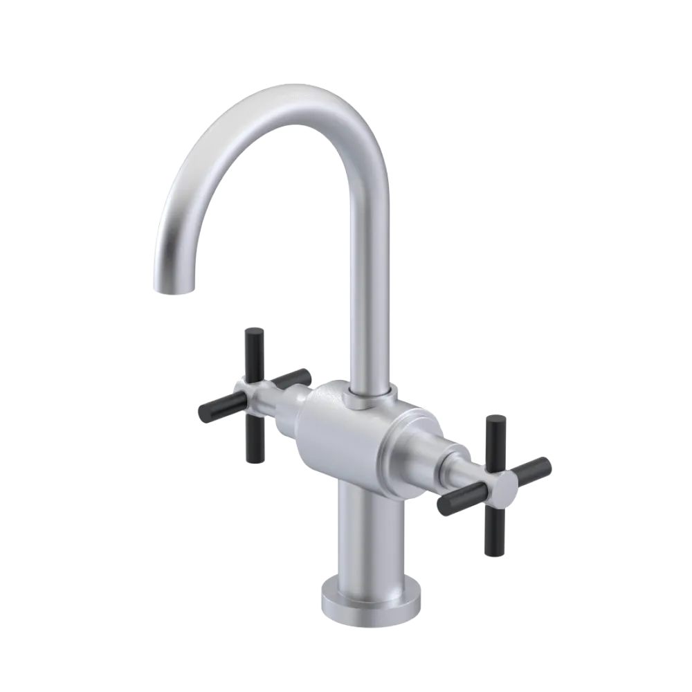 Rubinet Single Hole Dual Handle Lav. Set with LaSalle Spout (less drain) Satin Chrome