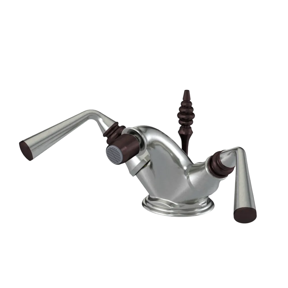 Rubinet Single Hole Dual Handle Bidet Fitting (Less Drain) Satin Nickel