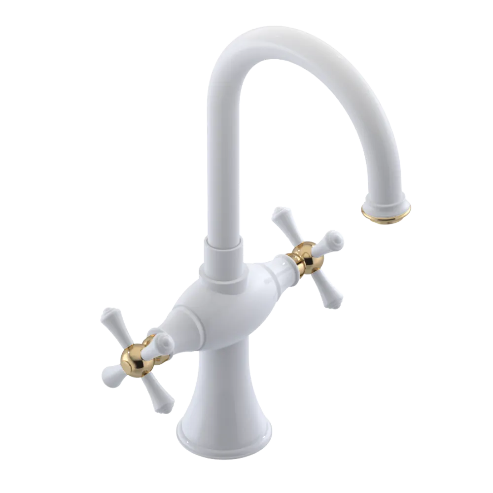 Rubinet Single Hole Dual Handle Lav. Set. (less drain) White