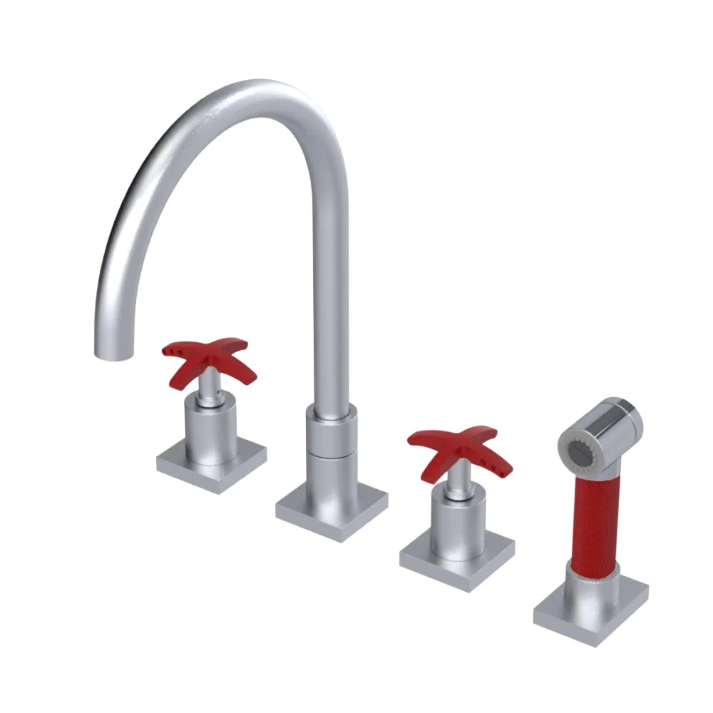 Rubinet Widespread Kitchen Set with Hand Spray Satin Chrome