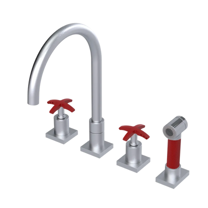 Rubinet Widespread Kitchen Set with Hand Spray Satin Chrome