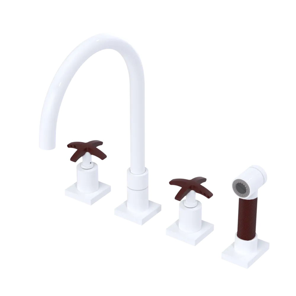 Rubinet Widespread Kitchen Set with Hand Spray White