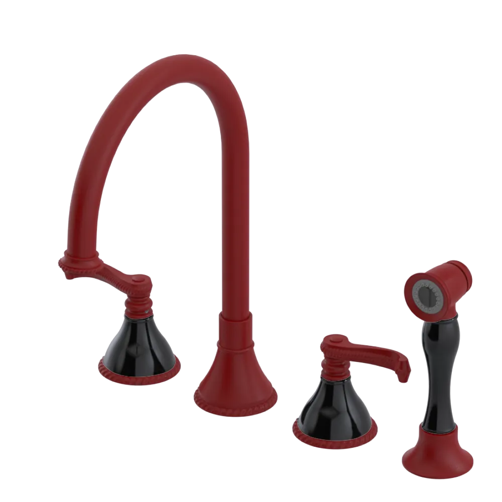 Rubinet Widespread Kitchen Set with Hand Spray Maroon