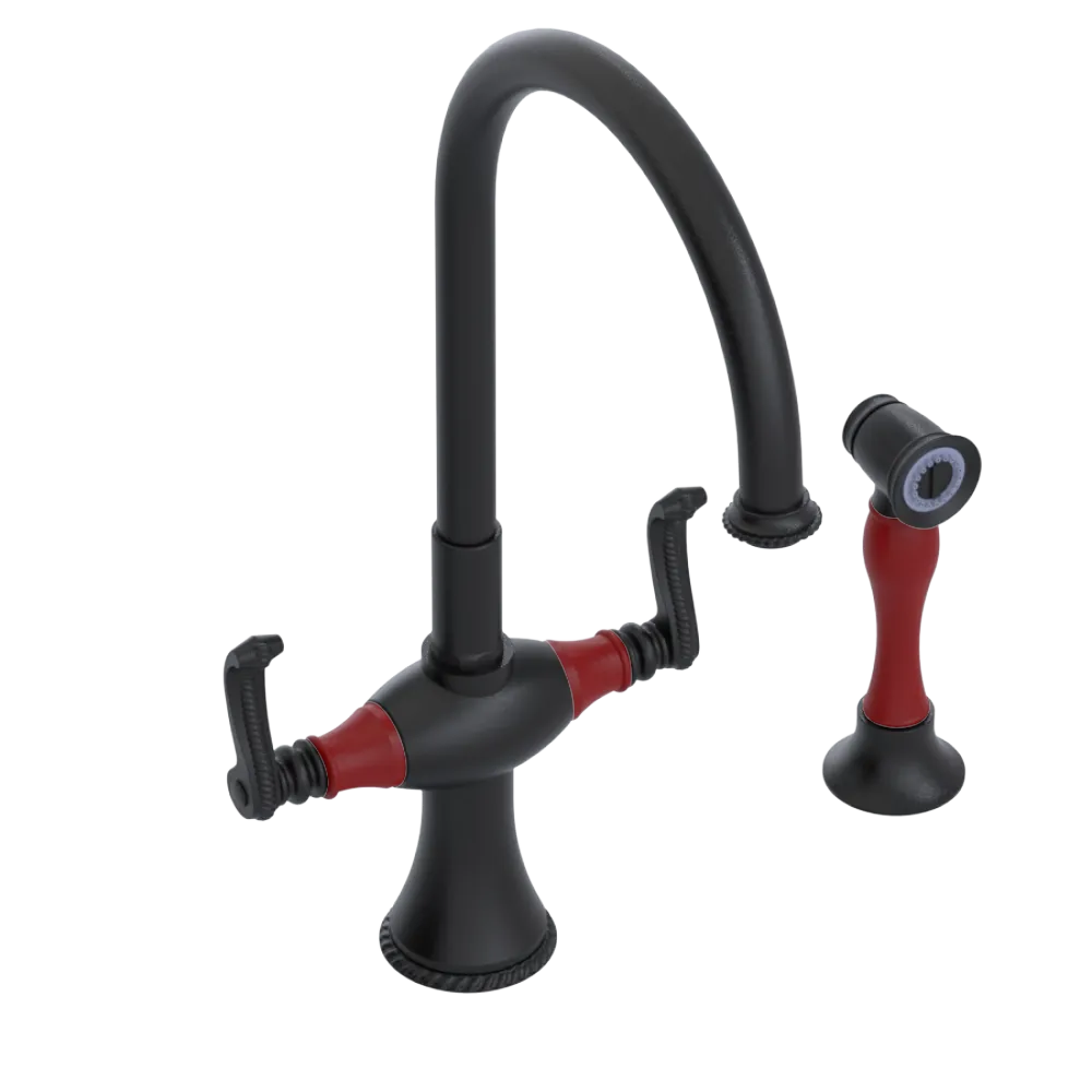 Rubinet Two Handle Single Hole Kitchen Set with Hand Spray Matt Black
