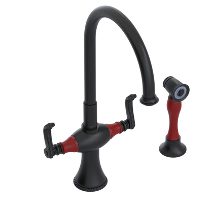 Rubinet Two Handle Single Hole Kitchen Set with Hand Spray Matt Black